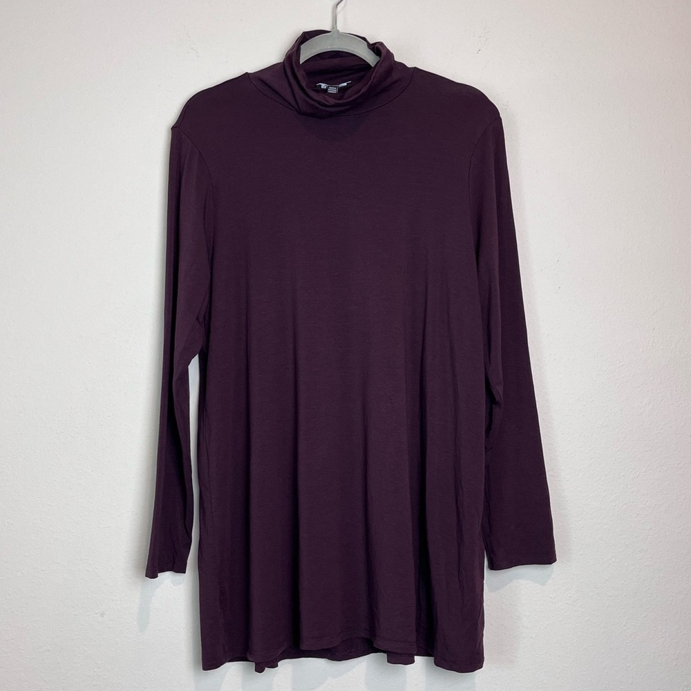 Eileen Fisher Fine Jersey Scrunch Neck Long Sleeve Tunic Top Size Large